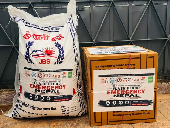 Rice sack and food parcels prepared for the Nepal flood relief
